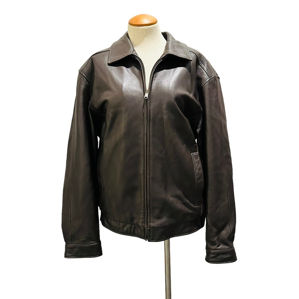 SOLD - DARK BROWN LEATHER BOMBER JACKET COAT - BUTTER SOFT - EUC!